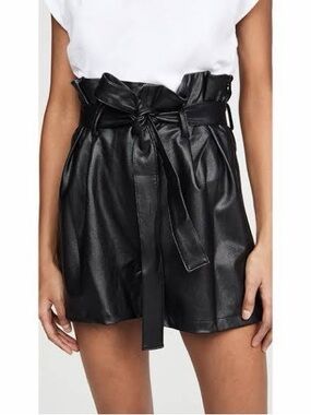 Amanda Uprichard Tessi Faux Leather Belted Shorts in black.